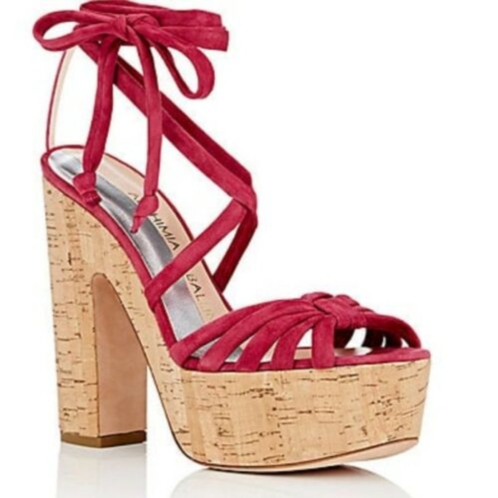 NIB $595 ALCHIMIA DI BALLIN Tara Suede Platform Sandals - Fuchsia - Sz 7